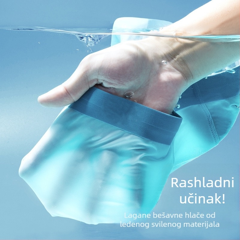 Muške bezšivne bokserice od ice-silk materijala, lagane i prozračne za ljeto, srednjeg struka, plus veličina.