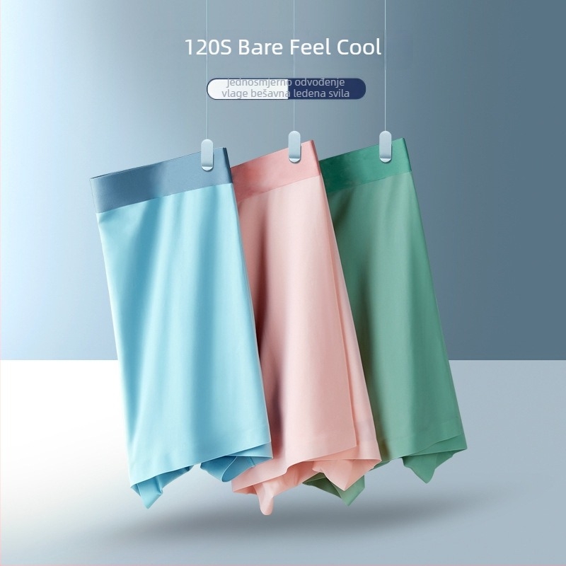 Muške bezšivne bokserice od ice-silk materijala, lagane i prozračne za ljeto, srednjeg struka, plus veličina.