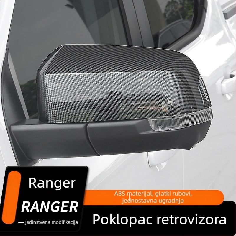 Poklopac ogledala Ford Ranger, elektroplatirano karbonsko vlakno, sjajna crna dekorativna maska
