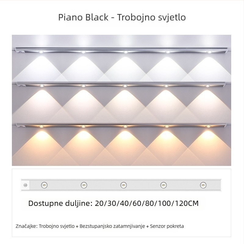 LED pametan senzor pokreta za vinsku komoru i garderobu, ambijentalno noćno svjetlo, punjiva svjetleća traka za ormar