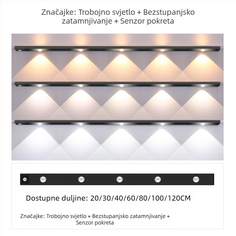 LED pametan senzor pokreta za vinsku komoru i garderobu, ambijentalno noćno svjetlo, punjiva svjetleća traka za ormar