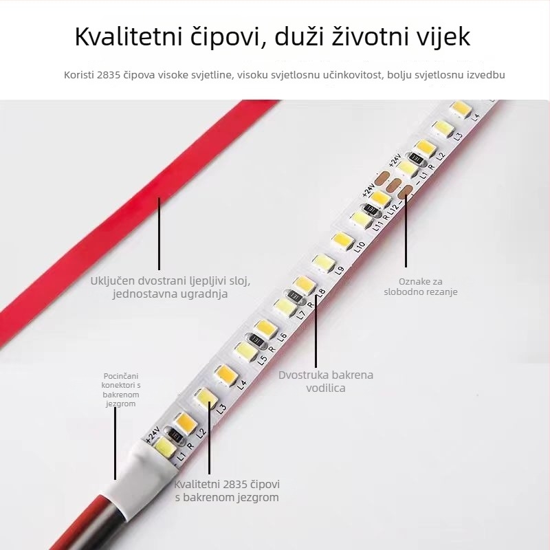 LED trak 24V s dvostrukom temperaturom boje (2835) za spavaću sobu, dnevnu sobu, strop i garderobu – toplo ambijentalno osvjetljenje u tri boje