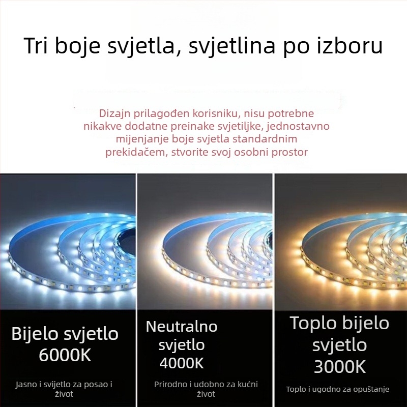 LED trak 24V s dvostrukom temperaturom boje (2835) za spavaću sobu, dnevnu sobu, strop i garderobu – toplo ambijentalno osvjetljenje u tri boje