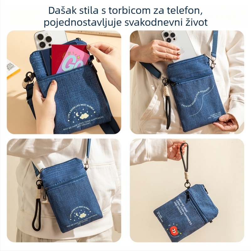 Crossbody denim organizator dokumenata za putovanja – putovnica, karte, osobna iskaznica, kartice i telefon