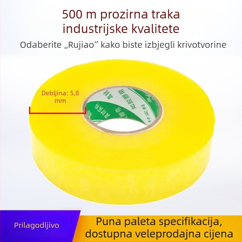 Prozirna ambalažna traka, 500 m, veliki kolut, žuta, za brtvljenje i pakiranje, kućna upotreba