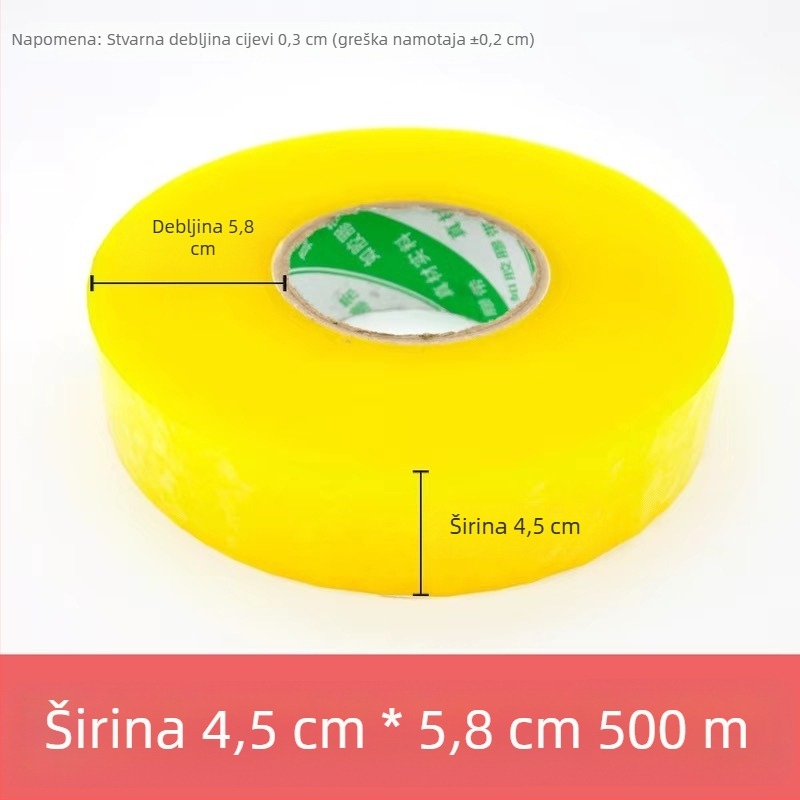 Prozirna ambalažna traka, 500 m, veliki kolut, žuta, za brtvljenje i pakiranje, kućna upotreba