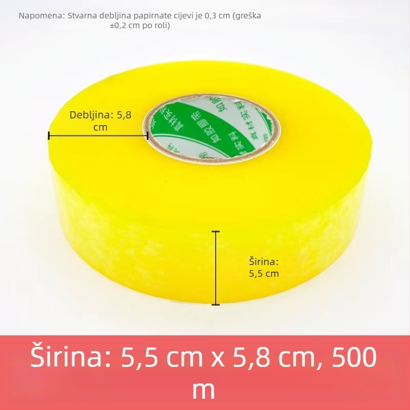 Prozirna ambalažna traka, 500 m, veliki kolut, žuta, za brtvljenje i pakiranje, kućna upotreba
