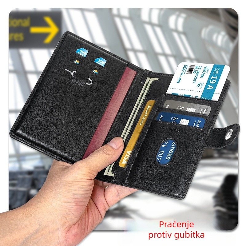 Držač putovnice s funkcijom lociranja, RFID zaštita, organizator kartica i putnih karata
