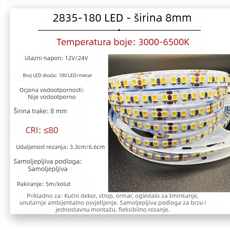 2835 LED trak s dvotemperaturnim rasvjetom, 12V/24V, regulirano atmosfersko osvjetljenje za garderobu i ogledalo za šminkanje
