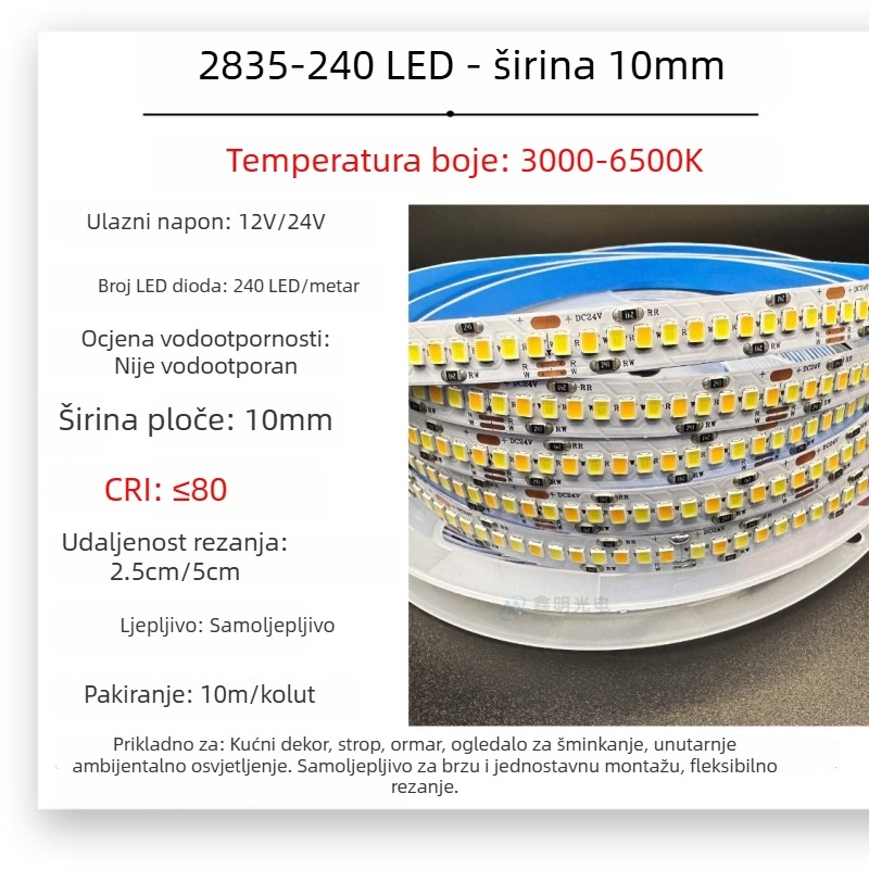 2835 LED trak s dvotemperaturnim rasvjetom, 12V/24V, regulirano atmosfersko osvjetljenje za garderobu i ogledalo za šminkanje