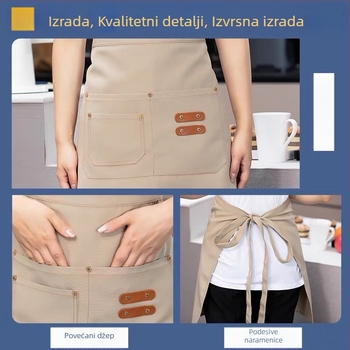 Polu-dolga pregača za osoblje restorana i hotela, unisex, bez rukava, moderni minimalistički stil s otisnutim logom