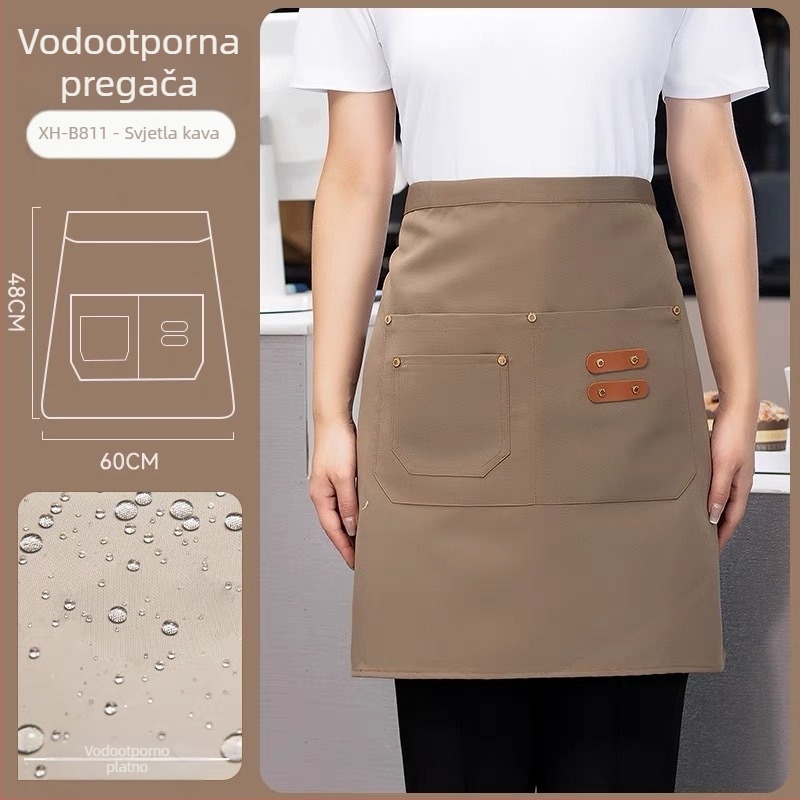 Polu-dolga pregača za osoblje restorana i hotela, unisex, bez rukava, moderni minimalistički stil s otisnutim logom