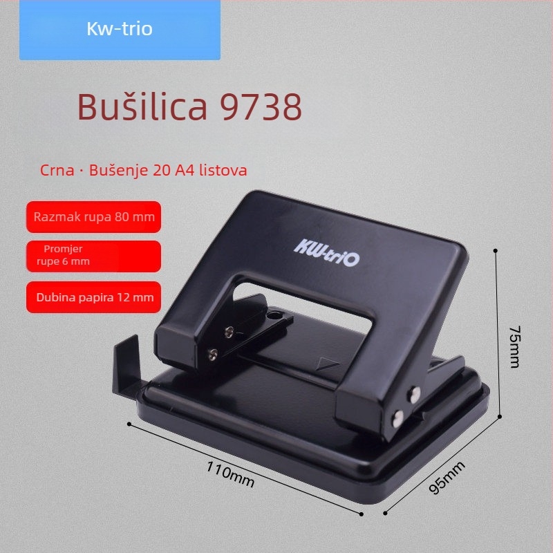 Ručni teški perforator za uvezivanje bilježnica s kružnim rupama, 2 rupe