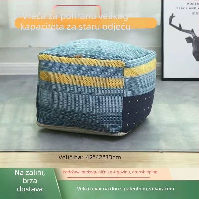 Tekstilni skladišni taburekvadratnog oblika, 42×42×33 cm, 35 L, s uklonjivim pokrovom, višenamjenski organizator za kapute i lutke