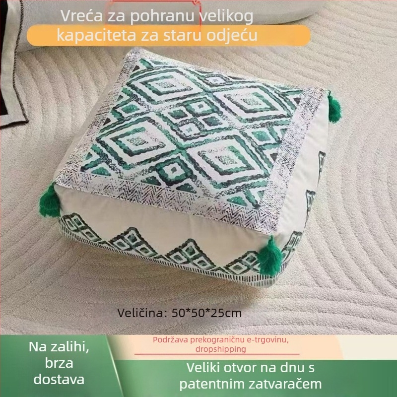 Tekstilni skladišni taburekvadratnog oblika, 42×42×33 cm, 35 L, s uklonjivim pokrovom, višenamjenski organizator za kapute i lutke