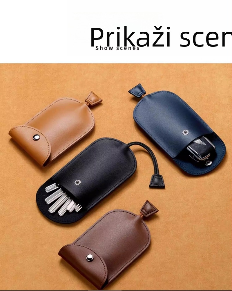 Futrola za ključe od prave kože s multifunkcionalnim skladišnim prostorom, tih, prenosivi kaiš za nošenje oko vrata s ugraviranim logotipom