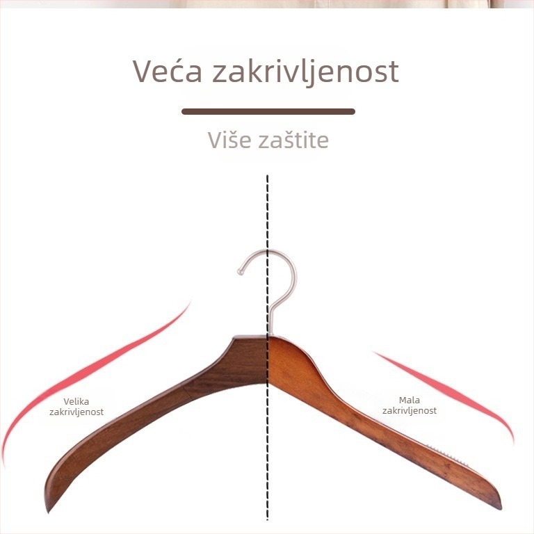 Masivna drvena vješalica s širokim ramenima, protuklizna, bez šavova