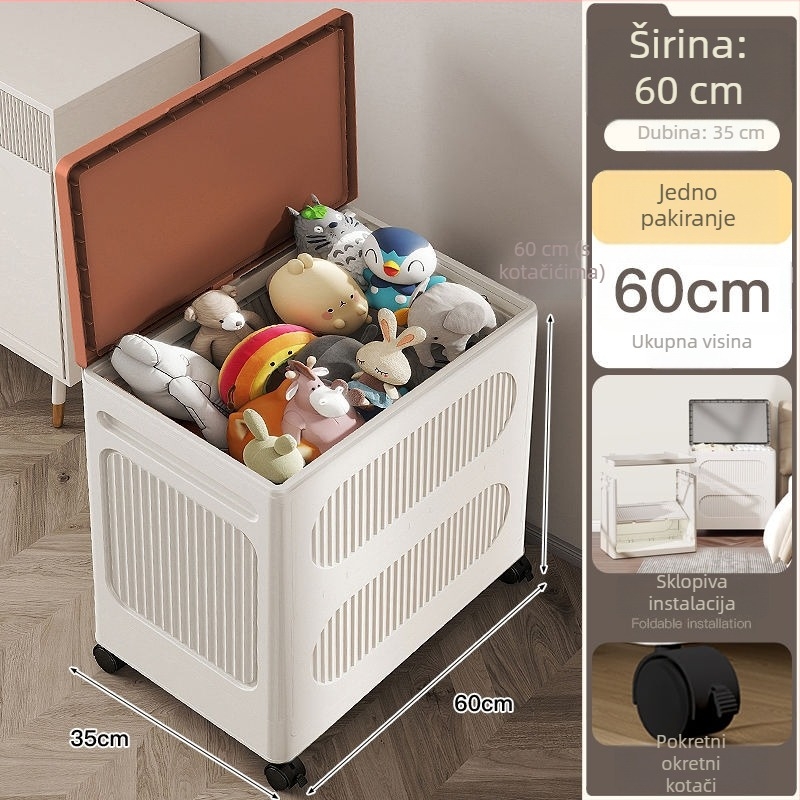 Kutija za odjeću i igračke velike kapacitete, s poklopcem protiv prašine i pomičnim ormarićem, širina 60 cm, za spavaću sobu