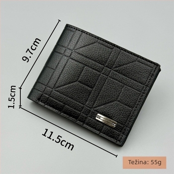Muški novčanik u korejskom stilu, minimalistički dizajn, velika kapaciteta, PU koža s Lychee teksturom, dimenzije 11,5 × 9,5 × 1,5 cm