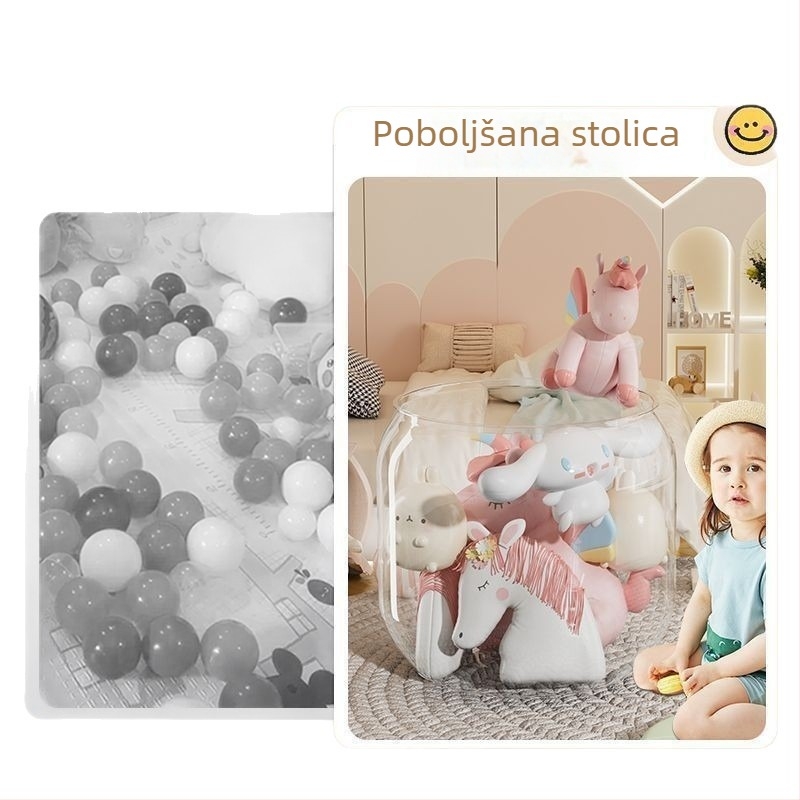 Prozirna stolička za pohranu – kružno plastično sjedalo s kapacitetom 12 L za pohranu igračaka i lutaka