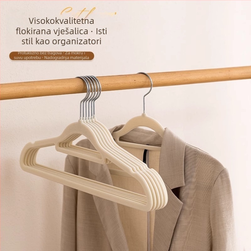 Vješalica za odjeću s flokiranim premazom, novi model za kućnu upotrebu, deblja, protuklizna, za dječju odjeću i skladištenje