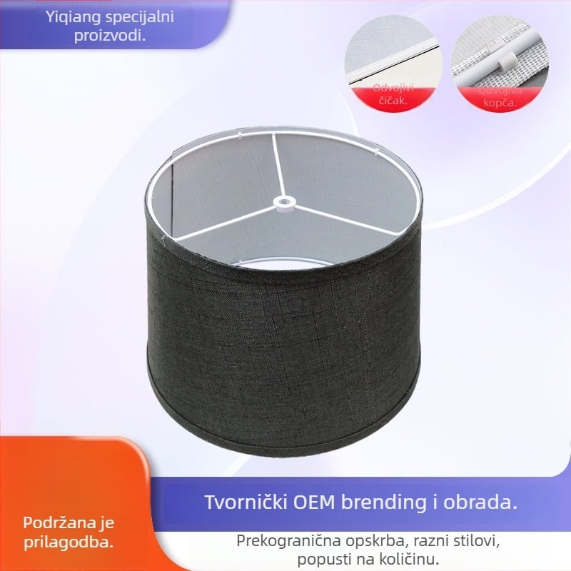 Crni platneni abažur u američkom stilu za stolnu lampu, lampu na noćnom ormariću, luster ili zidnu lampu, s odvojivim vanjskim kućištem