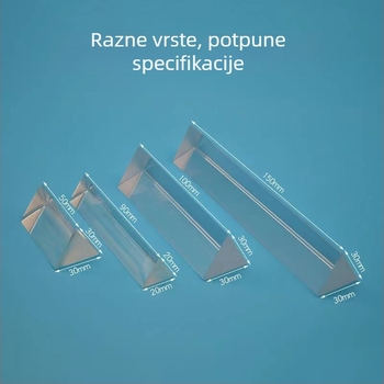 Prozirna staklena trokutasta prizma za fizikalne eksperimente s lomom svjetla i promatranjem duge — optičko nastavno sredstvo