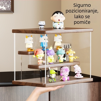 Drvena vitrina za izlaganje s zaštitom od prašine za Bubble Mart figure, prozirno spremište velike kapacitete za blind-box lutke Labubu