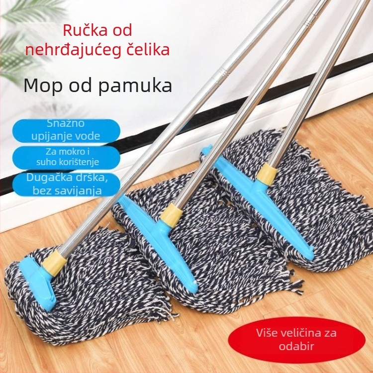 Plosnati mop od pamuk niti s drvenom ručkom, tradicionalni mop za čišćenje
