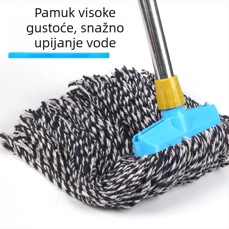 Plosnati mop od pamuk niti s drvenom ručkom, tradicionalni mop za čišćenje