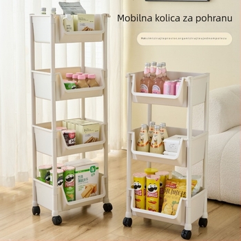 Kompaktni kotačić skladišni regal, prijenosni organizator za grickalice i igračke, četveroslojni podni stalak, kuhinjski stalak za voće i povrće