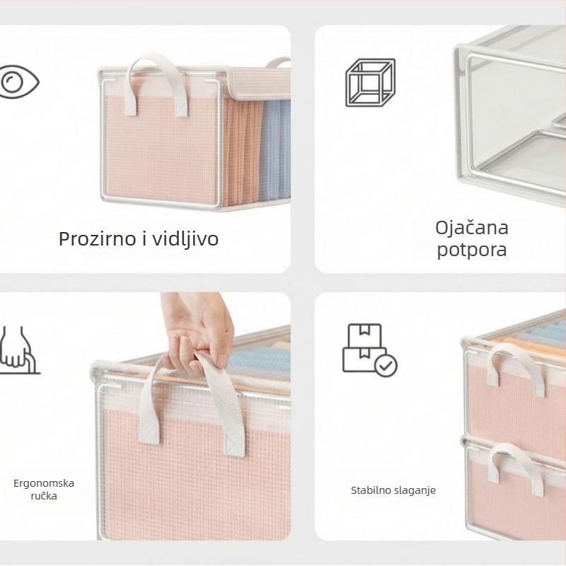 Prozirna kutija za pohranu odjeće s poklopcem za garderobu – sklopiva košara za odjeću i hlače