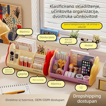 Organizator za stolni manikur s više pretinaca, velika kapaciteta za UV-gel četkice, pamuk diskovi i kutija za pohranu
