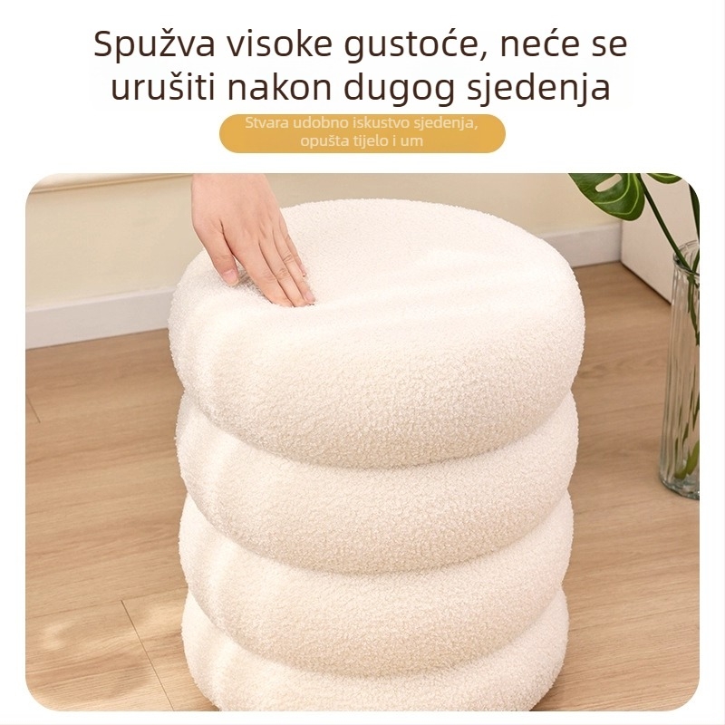 Baršunasti okrugli niski tabure za dom, mali tabure za dnevni boravak, udoban za dugo sjedenje, tabure za cipele u hodniku