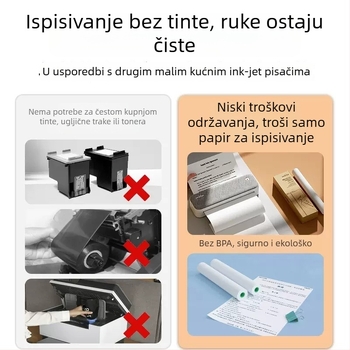 Mini A4 pisač za kućnu upotrebu, prenosni pisač bez tinte za zadaće i materijale za učenje