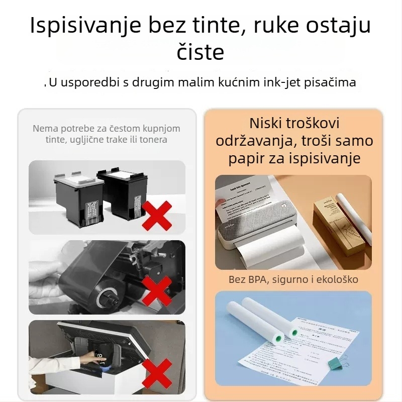 Mini A4 pisač za kućnu upotrebu, prenosni pisač bez tinte za zadaće i materijale za učenje