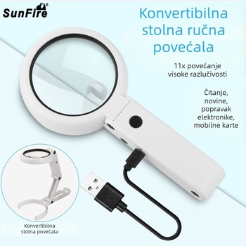 Punjiva sklopiva dvostruko upotrebljiva lupa s kružnim svjetlom za čitanje na telefonu i popravke elektronike — FS75DC