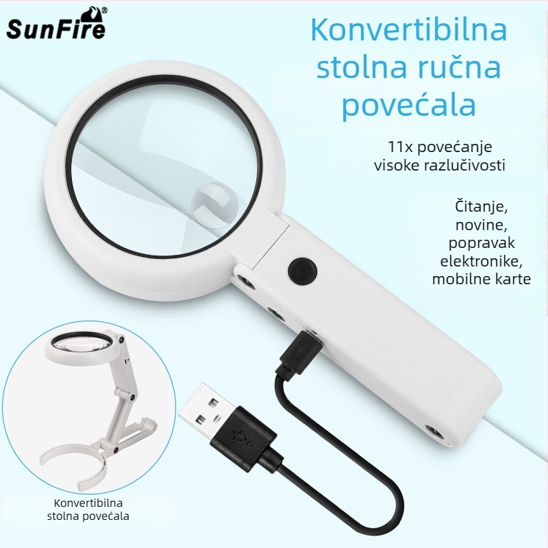 Punjiva sklopiva dvostruko upotrebljiva lupa s kružnim svjetlom za čitanje na telefonu i popravke elektronike — FS75DC