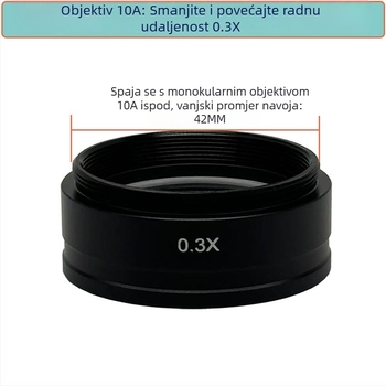 XDC-10A monokularni video mikroskop — pomoćni objektiv, povećanje 2x, smanjenje 0,35x i 0,5x