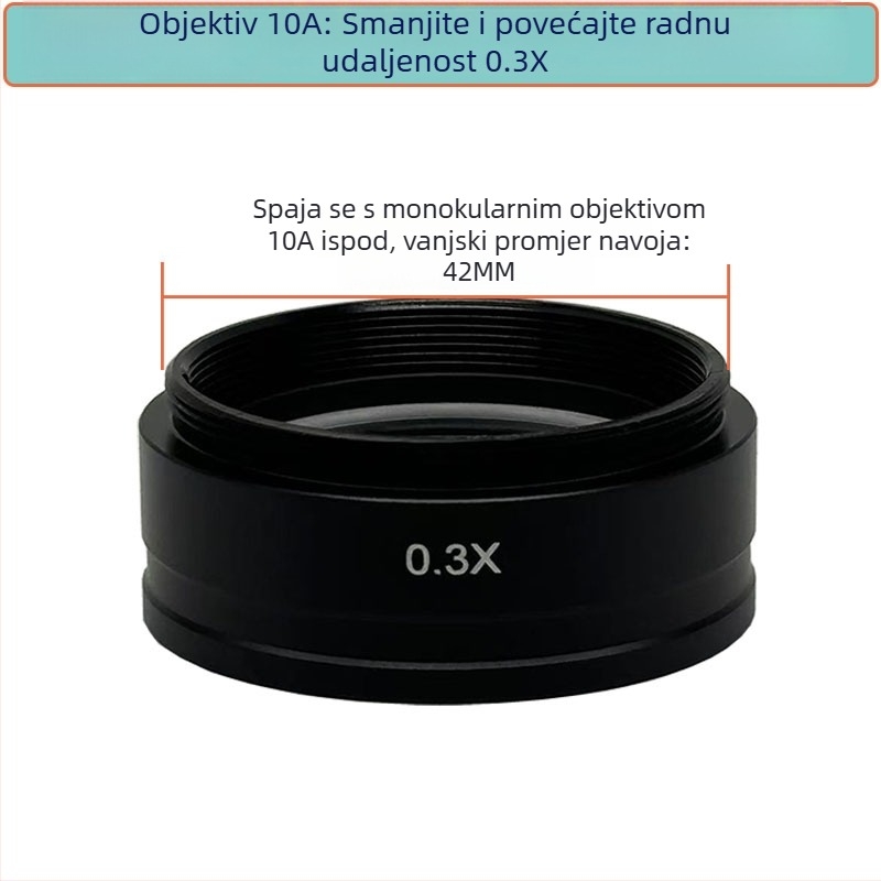 XDC-10A monokularni video mikroskop — pomoćni objektiv, povećanje 2x, smanjenje 0,35x i 0,5x