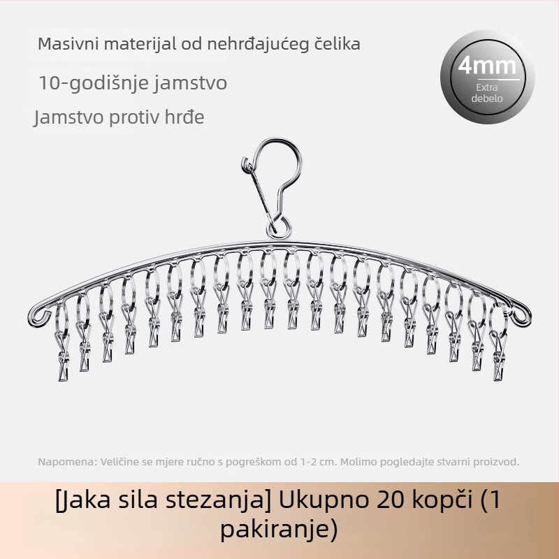 Nerđajući čelični vješalica za sušenje čarapa s višestrukim kopčama, otporan na vjetar i hrđu