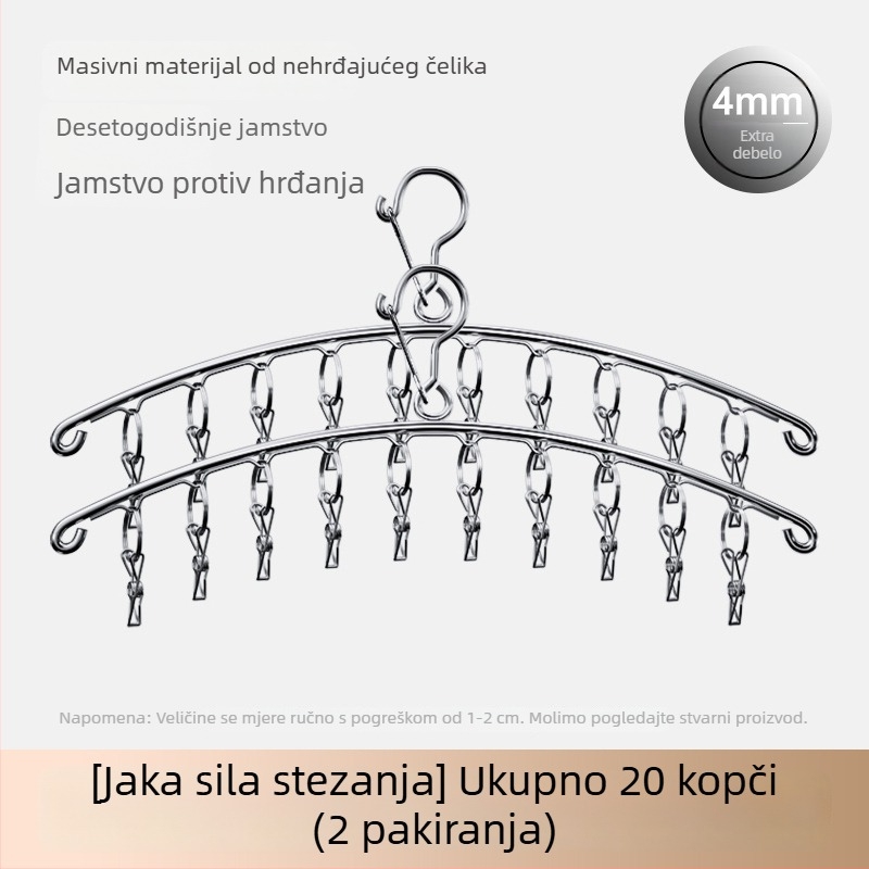 Nerđajući čelični vješalica za sušenje čarapa s višestrukim kopčama, otporan na vjetar i hrđu