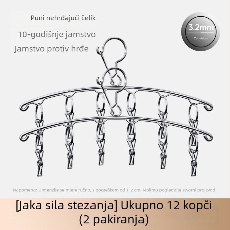 Nerđajući čelični vješalica za sušenje čarapa s višestrukim kopčama, otporan na vjetar i hrđu