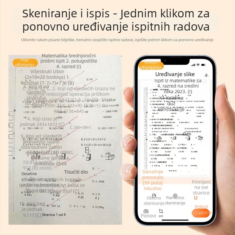 Qirui prijenosni termalni pisač za kućnu upotrebu, Bluetooth, A4, bežično printanje s telefona za učenike – vježbe grešaka bez tinte