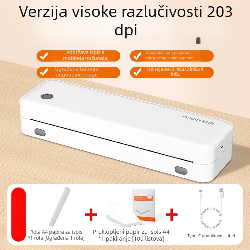 Qirui prijenosni termalni pisač za kućnu upotrebu, Bluetooth, A4, bežično printanje s telefona za učenike – vježbe grešaka bez tinte