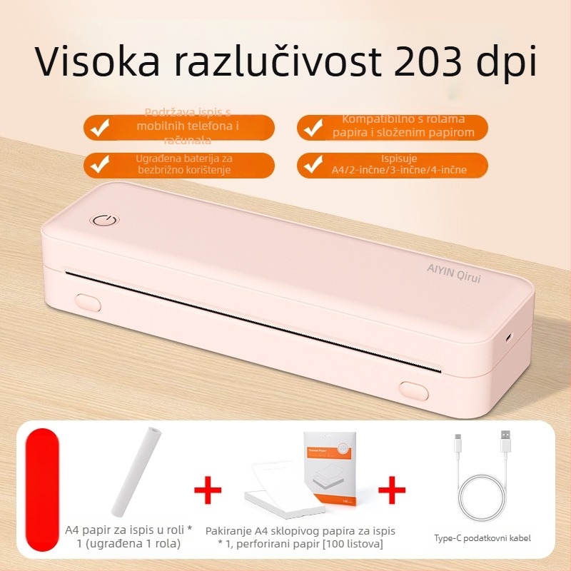 Qirui prijenosni termalni pisač za kućnu upotrebu, Bluetooth, A4, bežično printanje s telefona za učenike – vježbe grešaka bez tinte