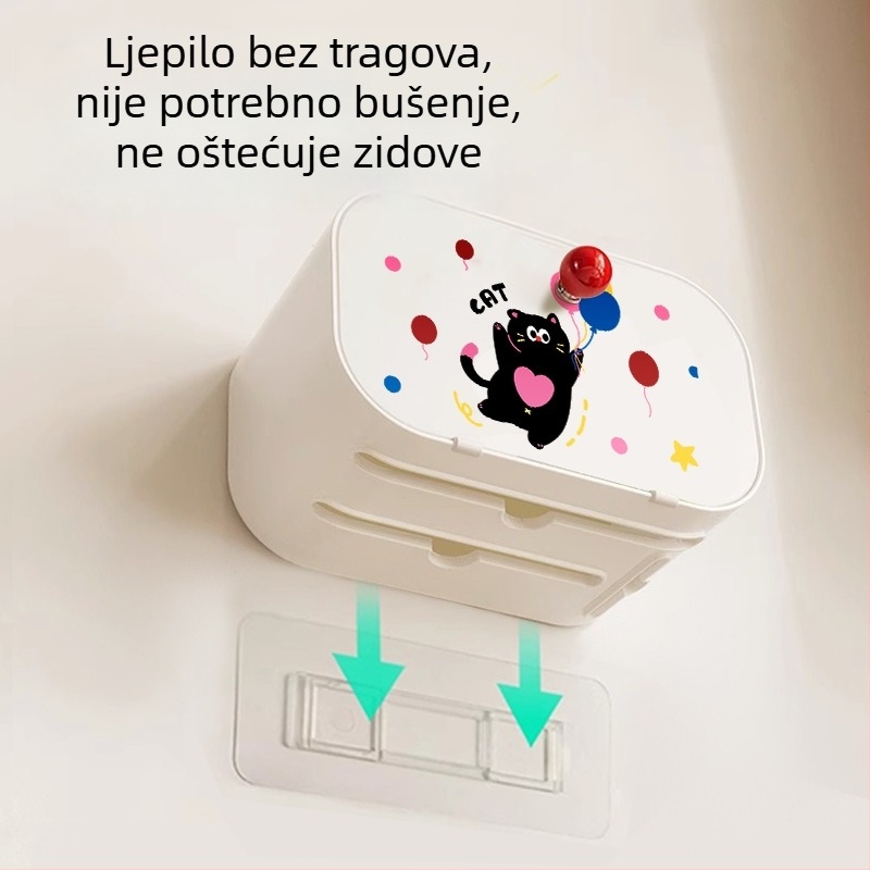 Zidna kutija za toaletni papir s cartoon dizajnom, otporna na prašinu, za kupaonicu i kuhinju, bez bušenja