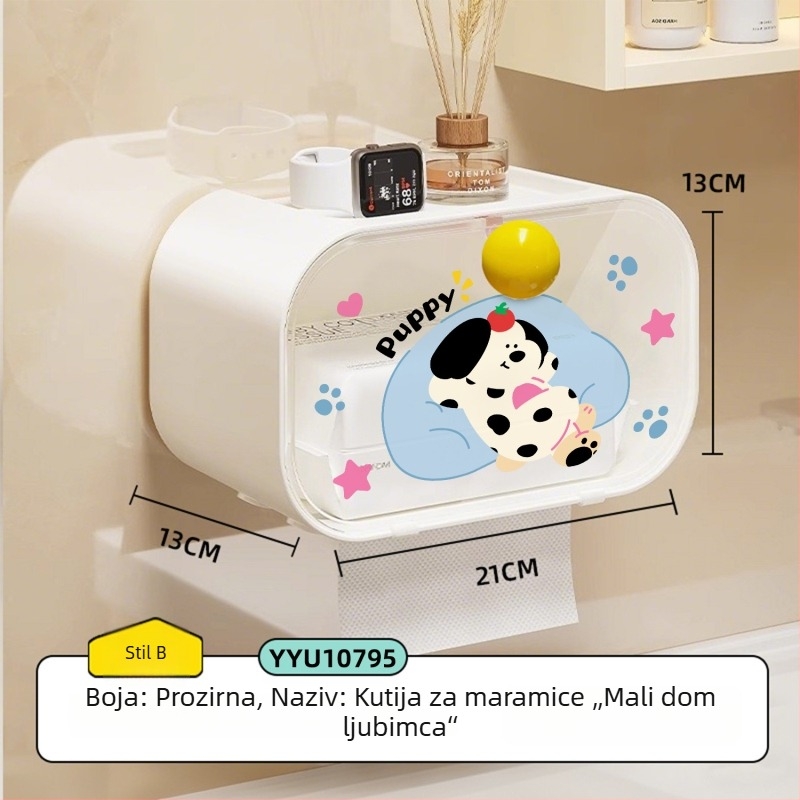 Zidna kutija za toaletni papir s cartoon dizajnom, otporna na prašinu, za kupaonicu i kuhinju, bez bušenja