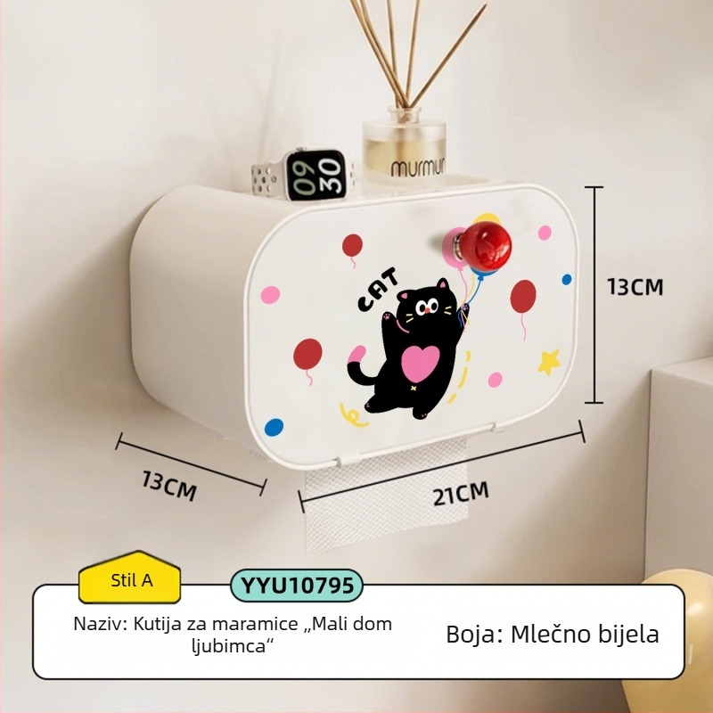 Zidna kutija za toaletni papir s cartoon dizajnom, otporna na prašinu, za kupaonicu i kuhinju, bez bušenja