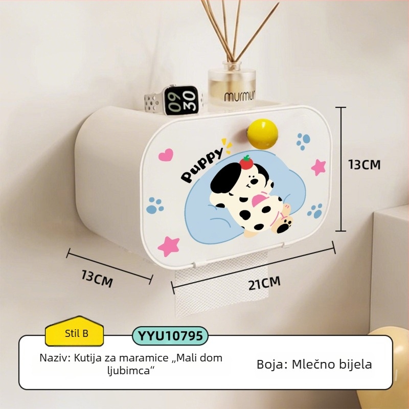Zidna kutija za toaletni papir s cartoon dizajnom, otporna na prašinu, za kupaonicu i kuhinju, bez bušenja